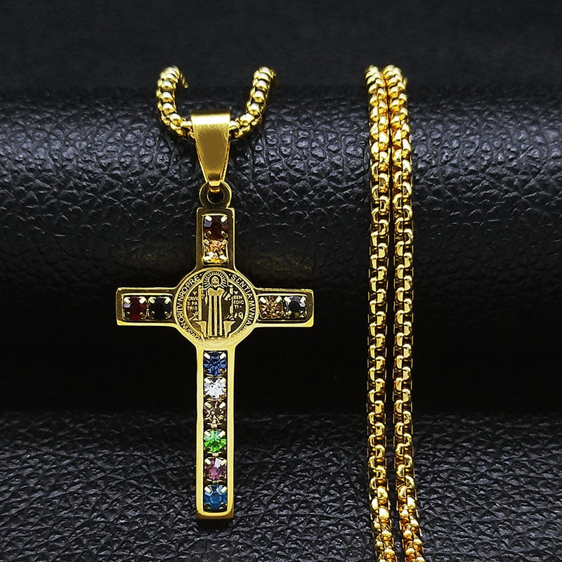 Crystal catholic cross pendant