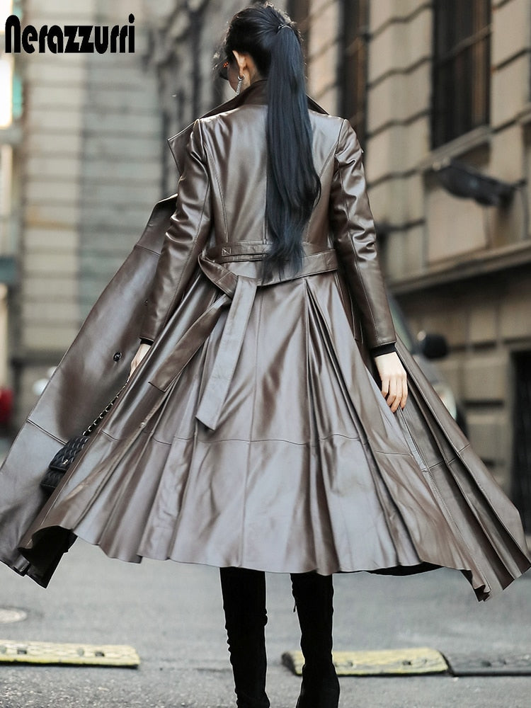 Women's long leather coat