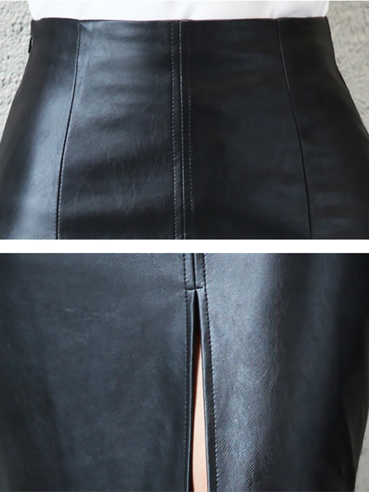 Long formal leather skirt