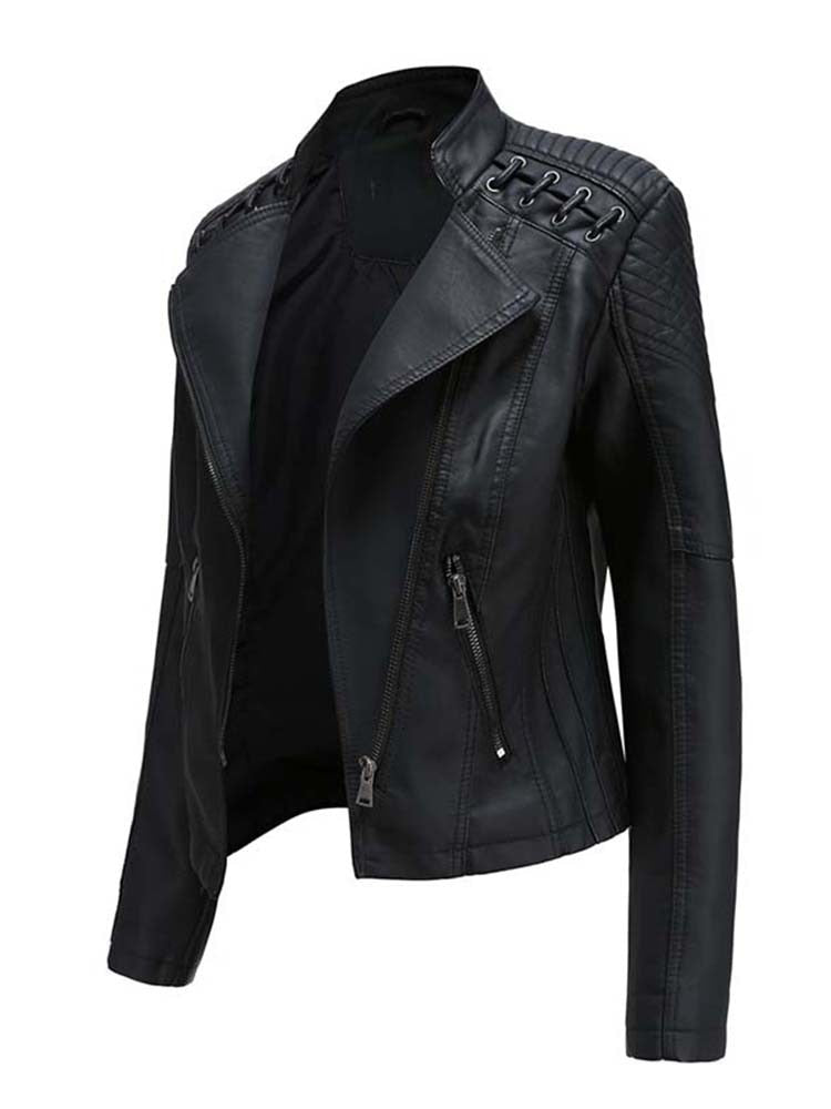 Biker style women's leather jacket