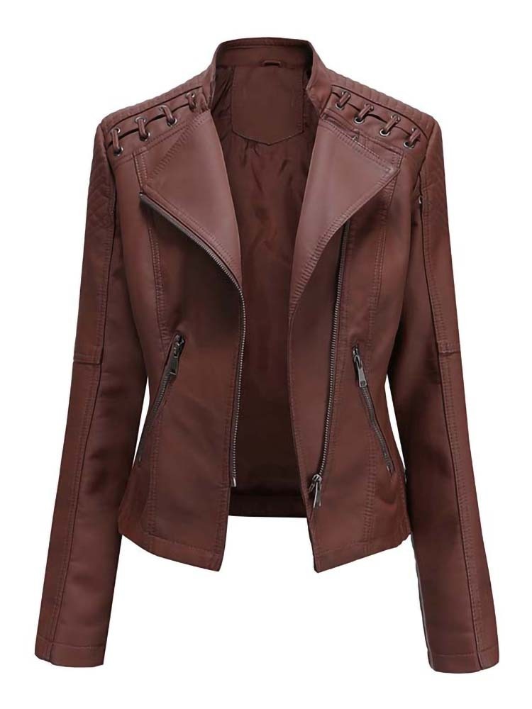 Biker style women's leather jacket