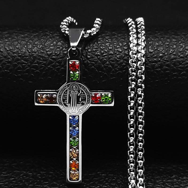 Crystal catholic cross pendant