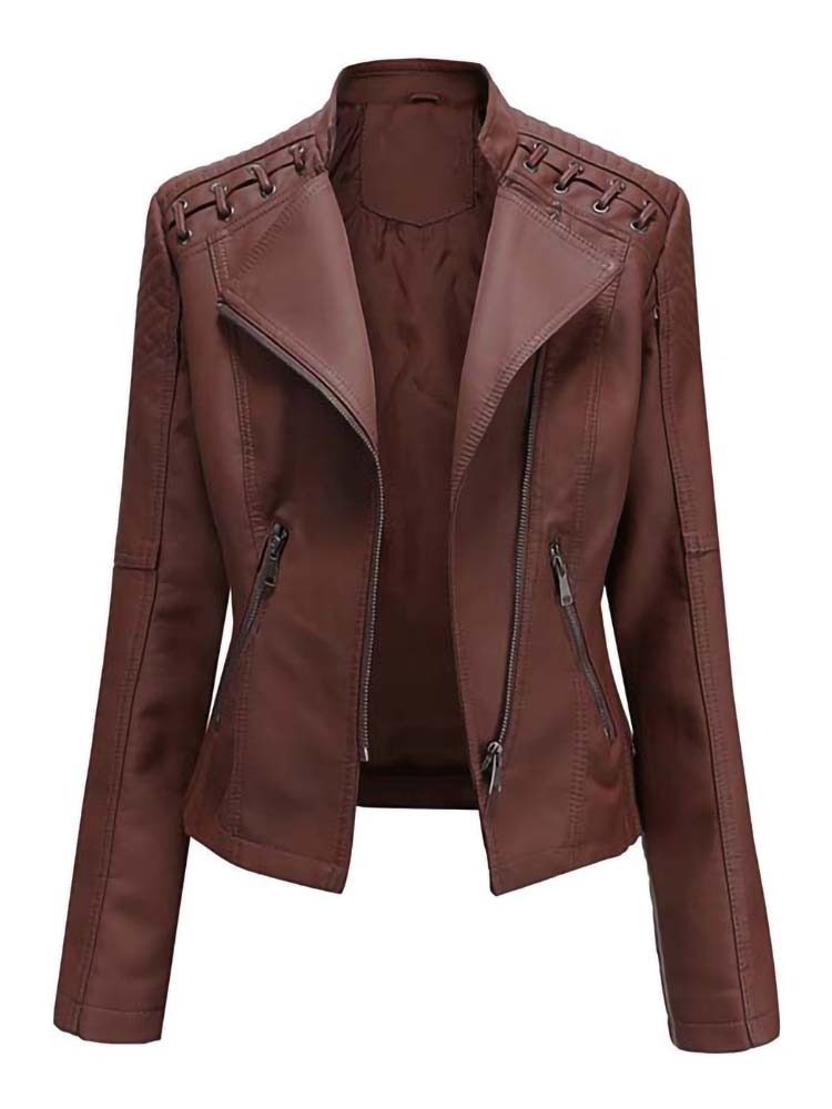 Biker style women's leather jacket