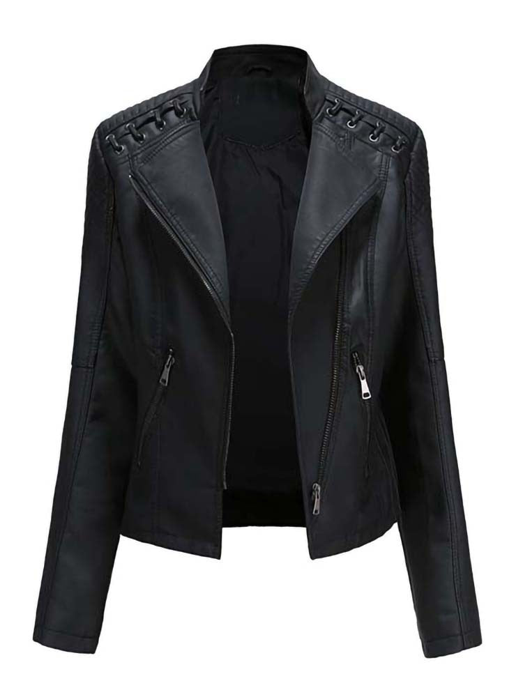 Biker style women's leather jacket