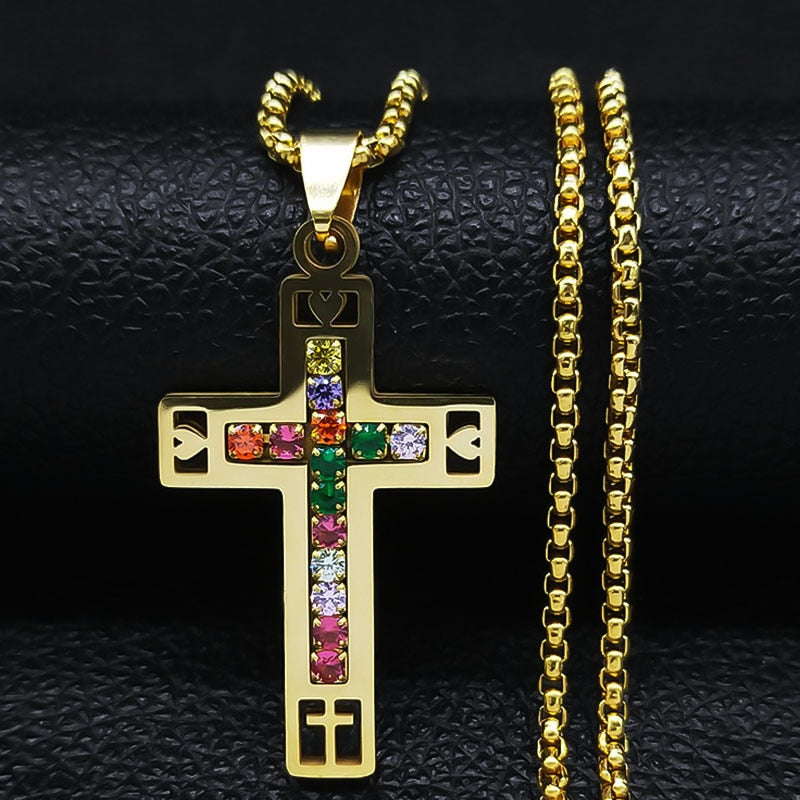 Crystal catholic cross pendant