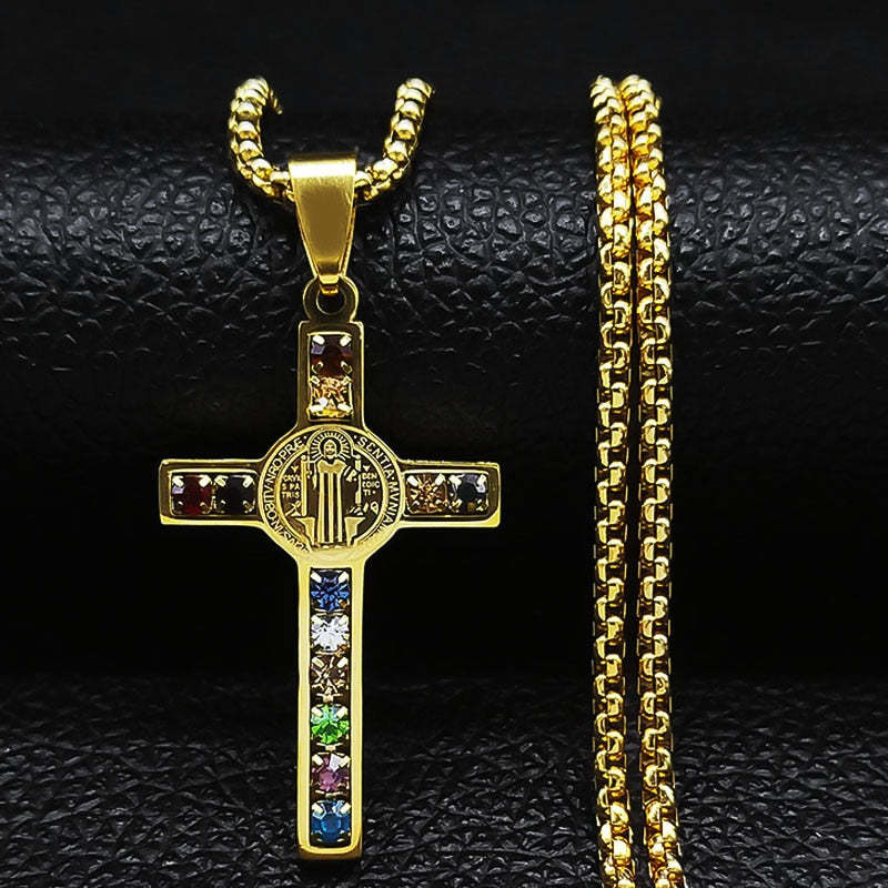 Crystal catholic cross pendant