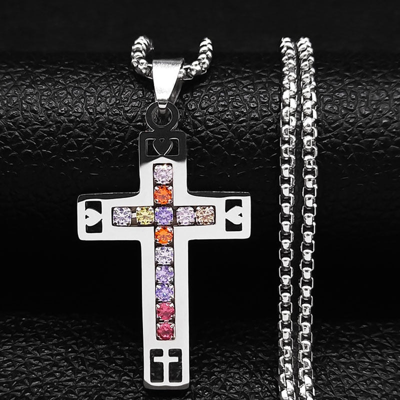 Crystal catholic cross pendant