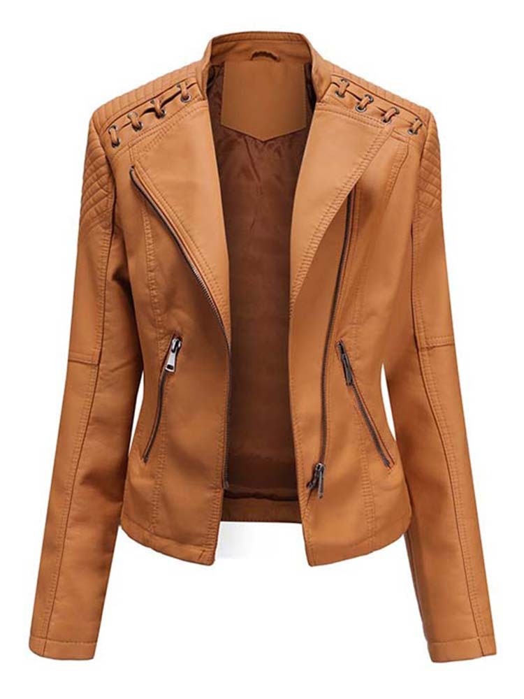 Biker style women's leather jacket